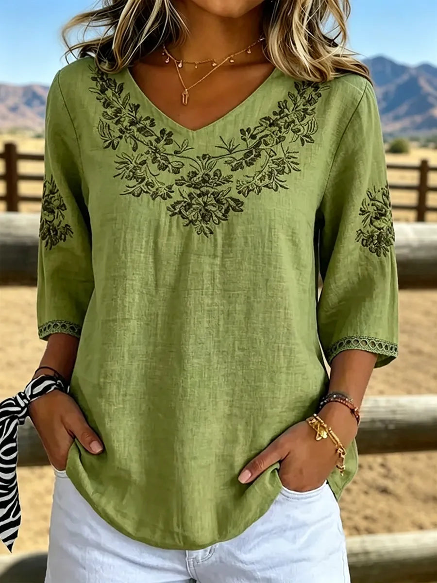 Willow | Botanical V-Neck Blouse