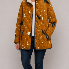 Maya | Black Cat Print Quilted Jacket