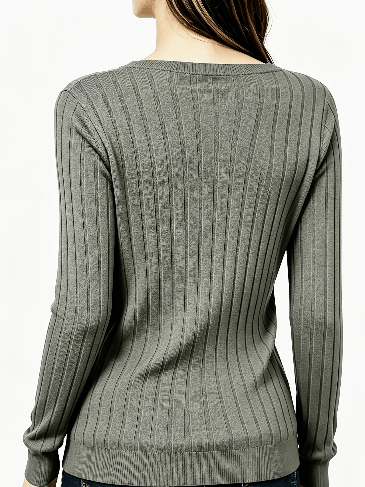 ELODIE | RIBBED V-NECK JUMPER