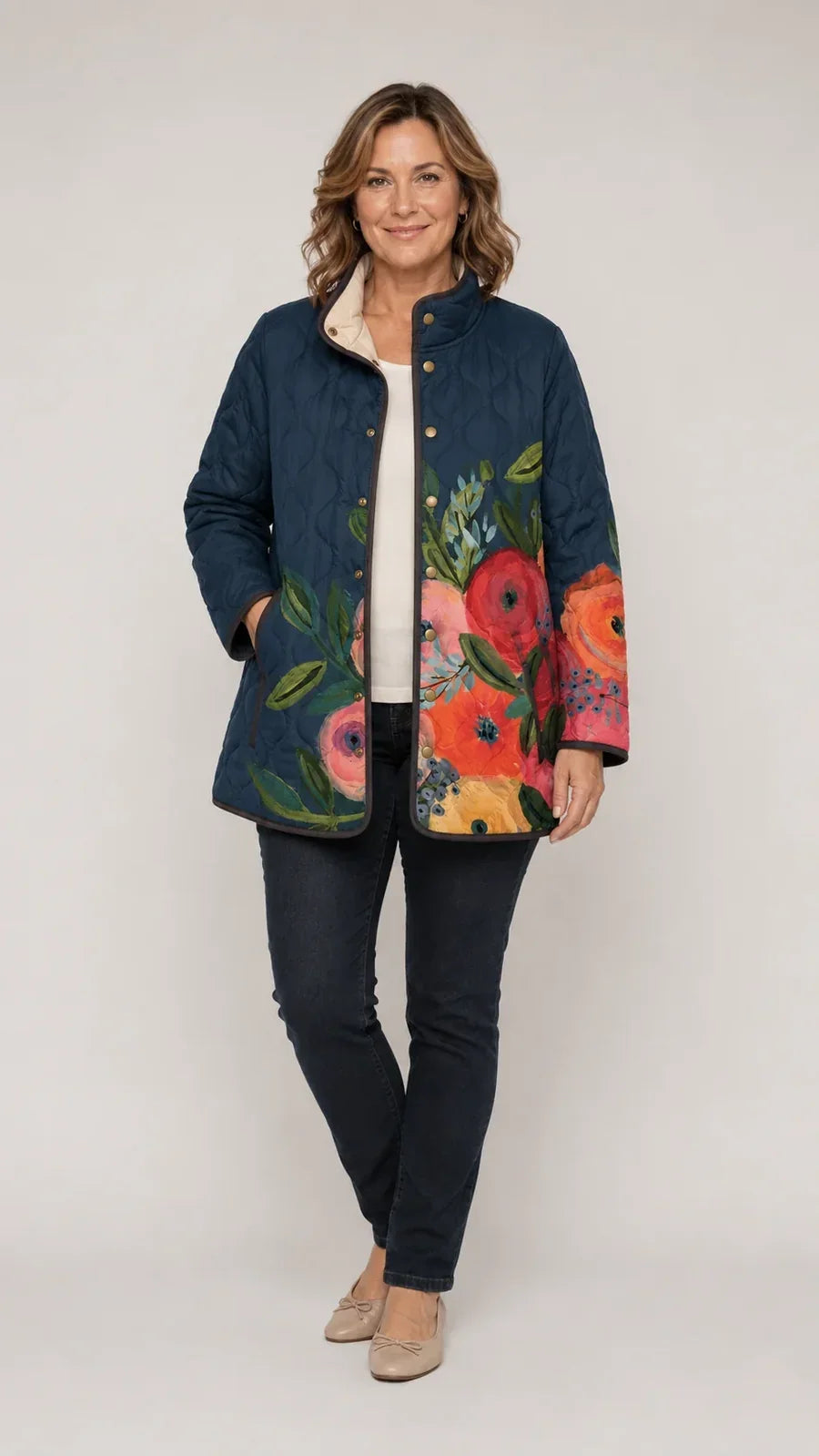 Amaya | Navy Floral Quilted Jacket