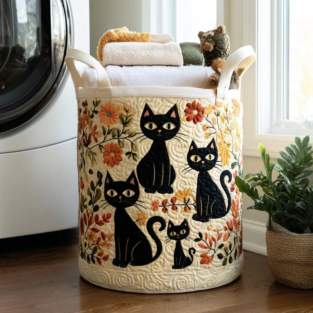 Autumn | Autumn Blossom Cats Quilted Laundry Basket