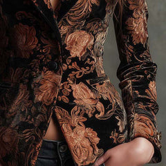 Bertilla | Printed Black and Bronze Floral Blazer
