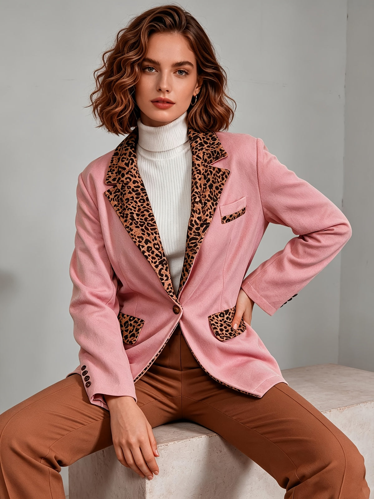 Clementine | Fitted Velvet Leopard-Trim Blazer
