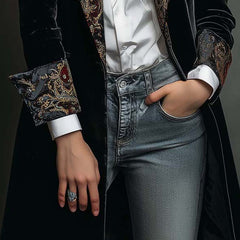 Leontina | Fitted Baroque Printed Blazer in Black