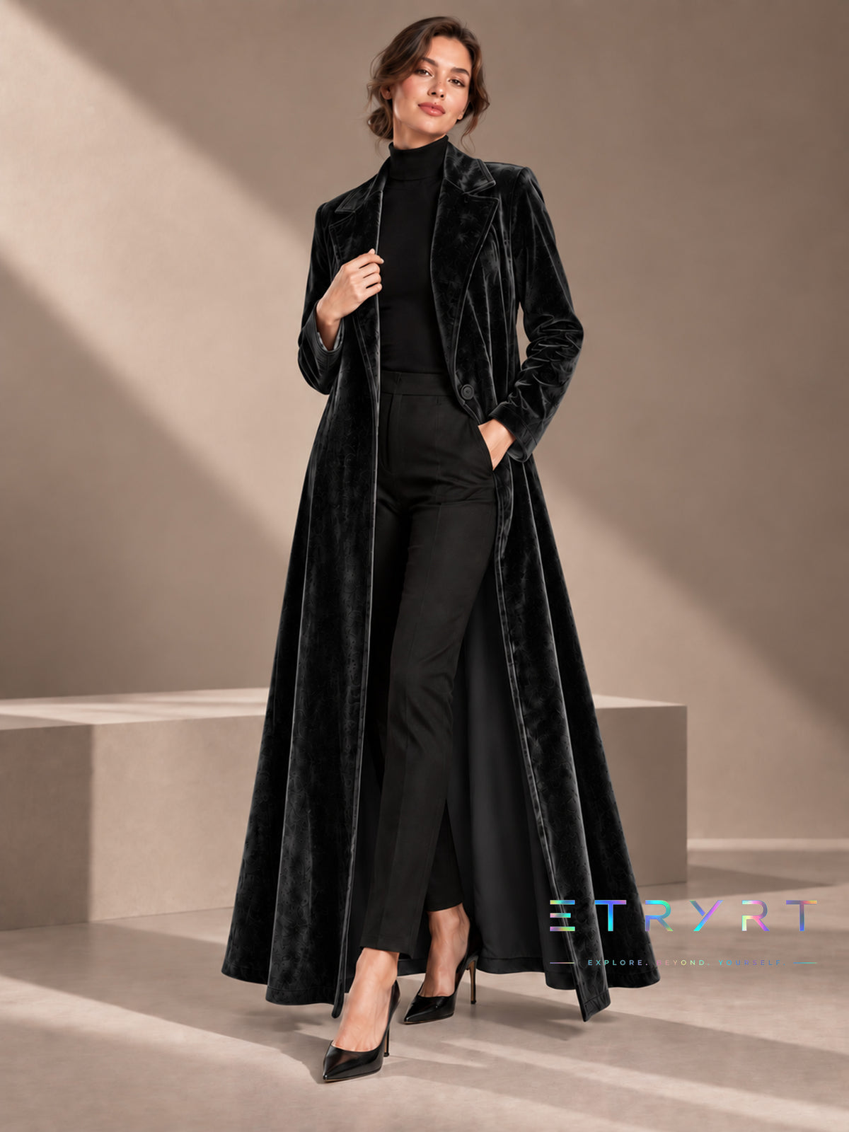 Dames Velvet Revers Maxi Lange Jas, Elegante Open Voorkant Lange Jurk Jas, Formele Party Avond Bovenkleding voor Herfst Winter