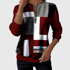 Zena | Geometric Zip-Collar Sweatshirt