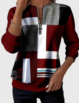 Zena | Geometric Zip-Collar Sweatshirt