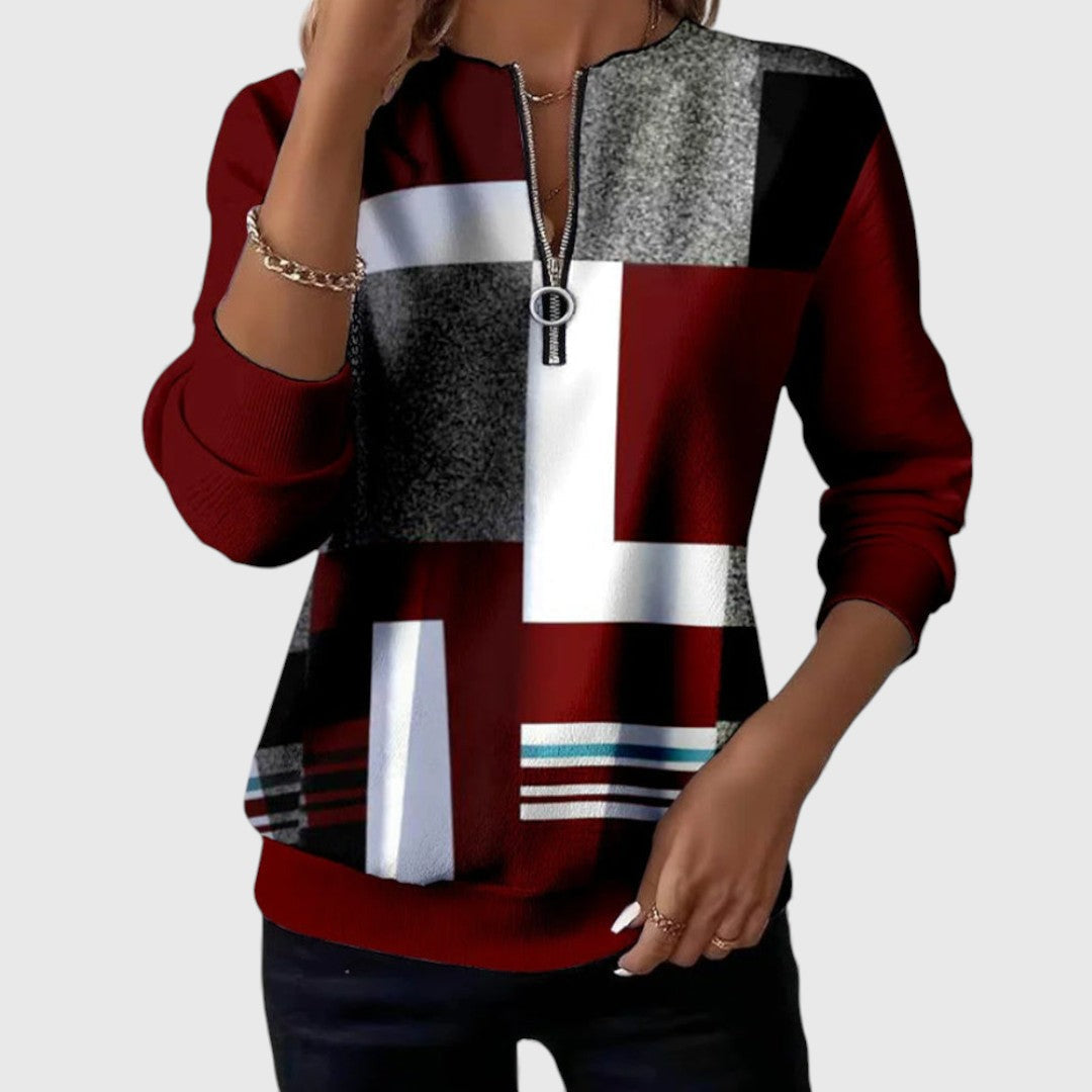 Zena | Geometric Zip-Collar Sweatshirt