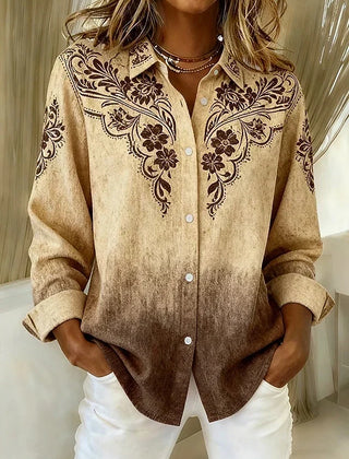 Selina | Western Floral Print Button-Front Blouse