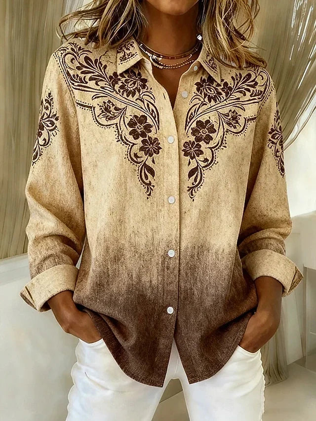 Selina | Western Floral Print Button-Front Blouse