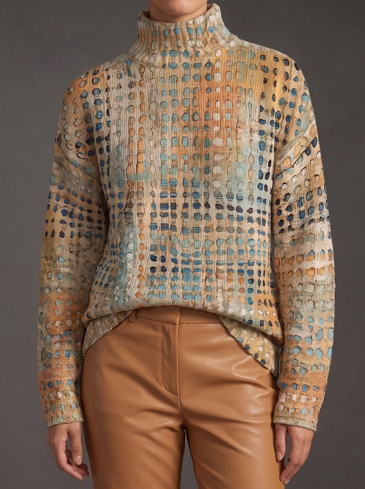 Bryndle | Autumn Grid Roll Neck Jumper