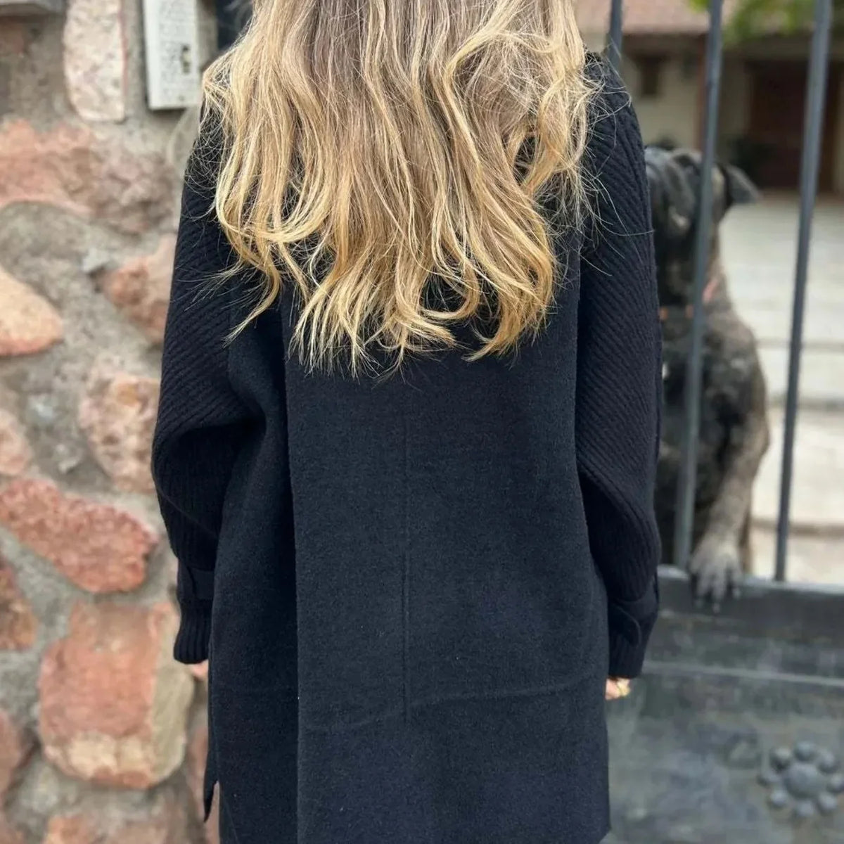 Matilda | Long Coat with Cable-Pattern Sleeves