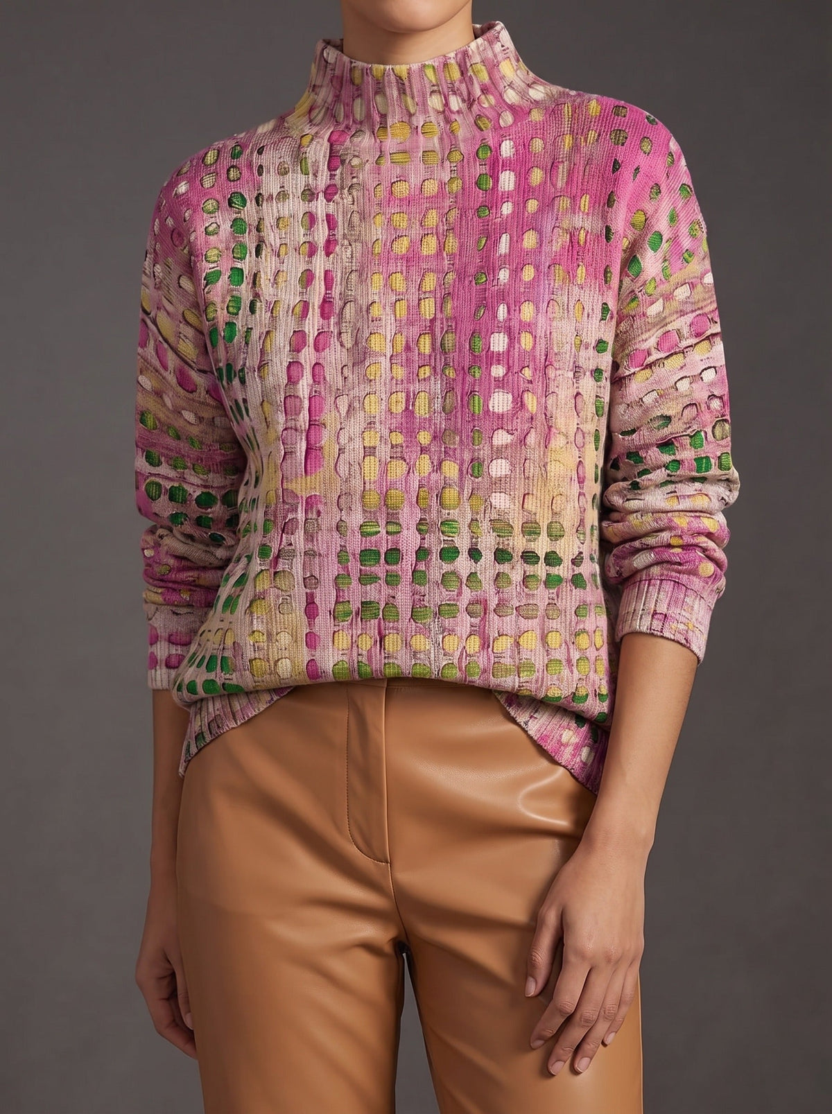 Calyx | Orchid Dot Lattice Roll Neck Jumper