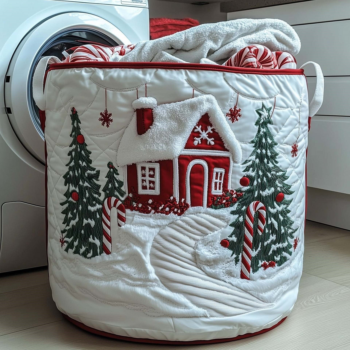 Noelle | Candy Cane Cottage Quilted Laundry Basket