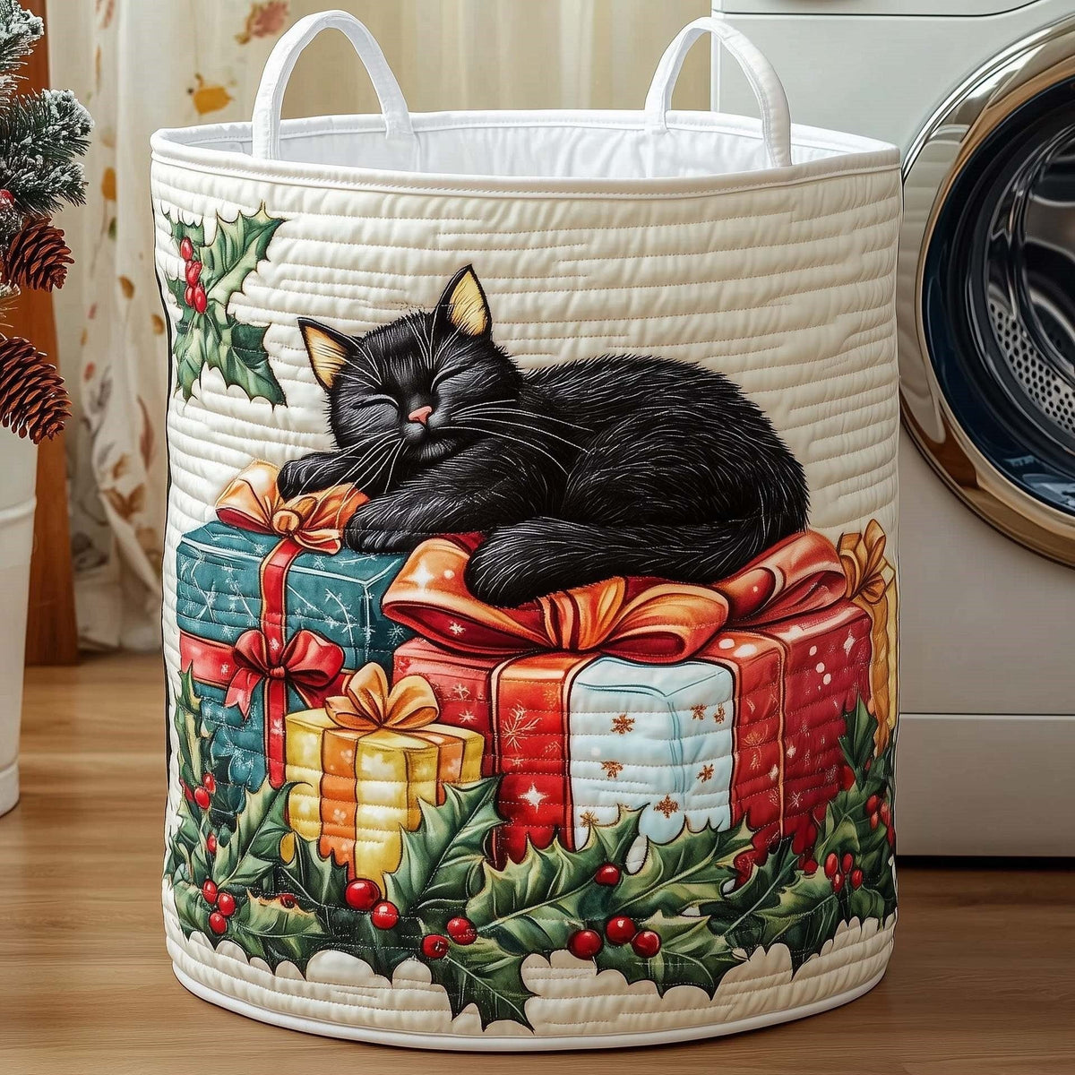 Mittens | Christmas Catnap Quilted Laundry Basket