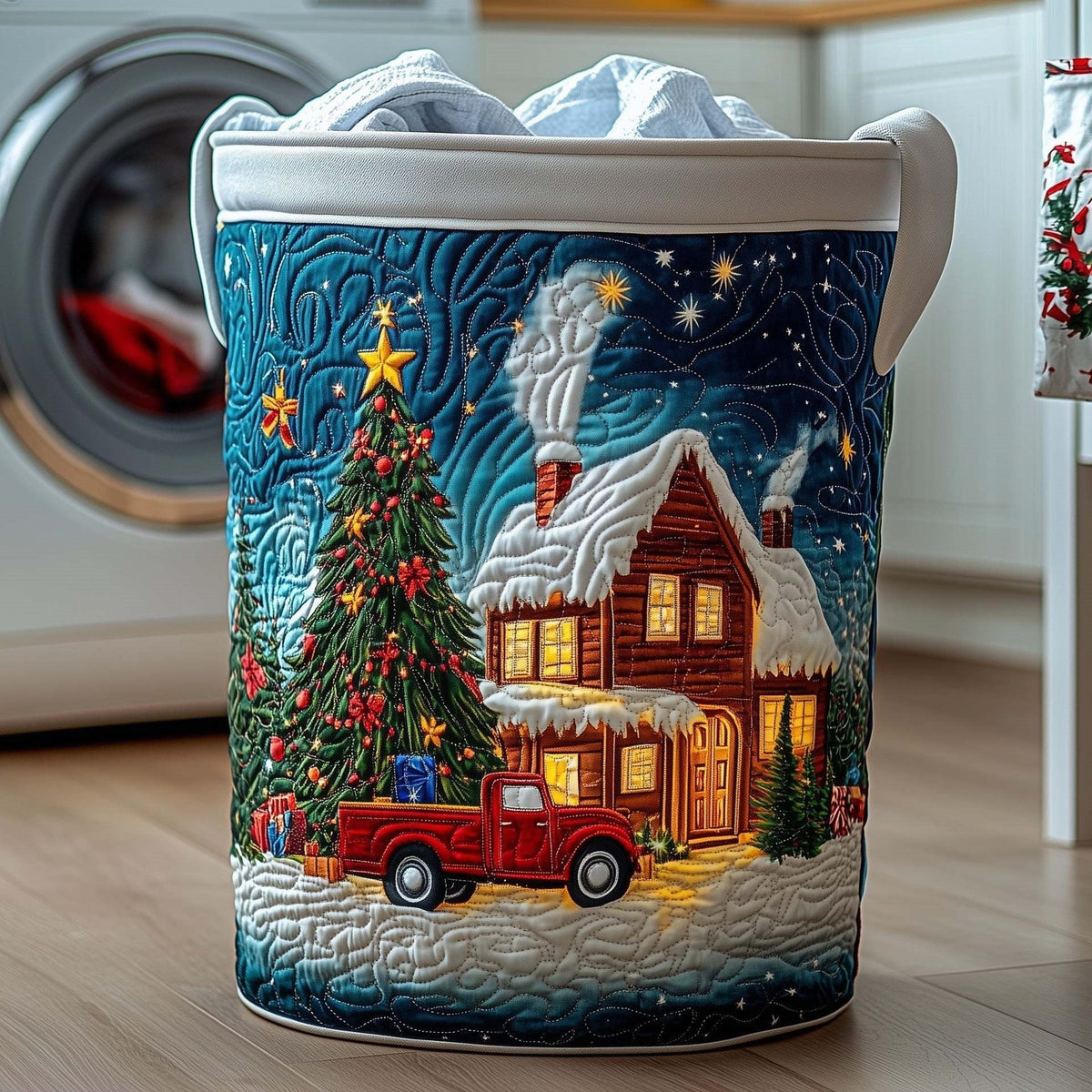 Ember | Christmas Eve Cottage Glow Quilted Laundry Basket
