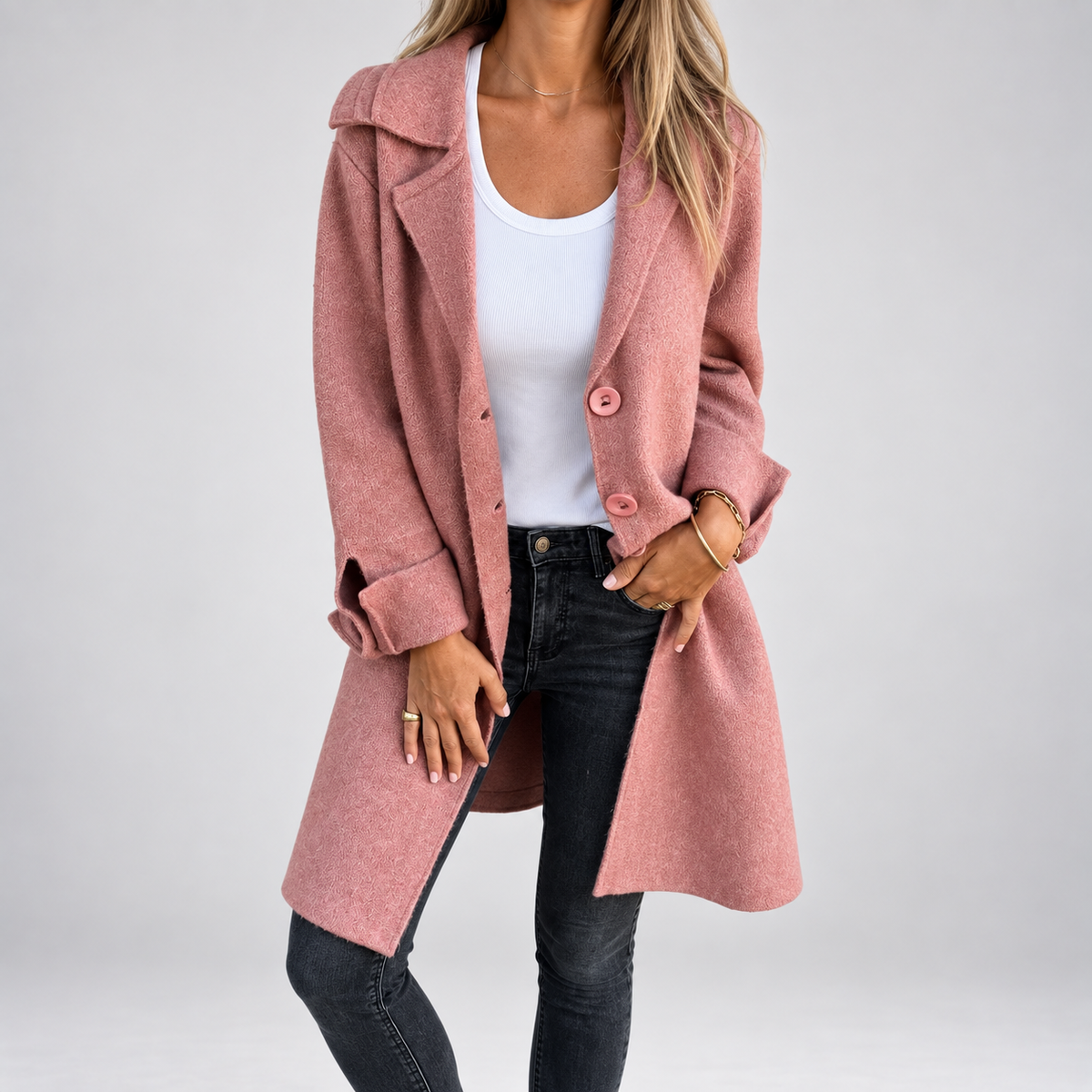GWENDOLEN | LAPEL COLLAR BUTTON-FRONT COAT