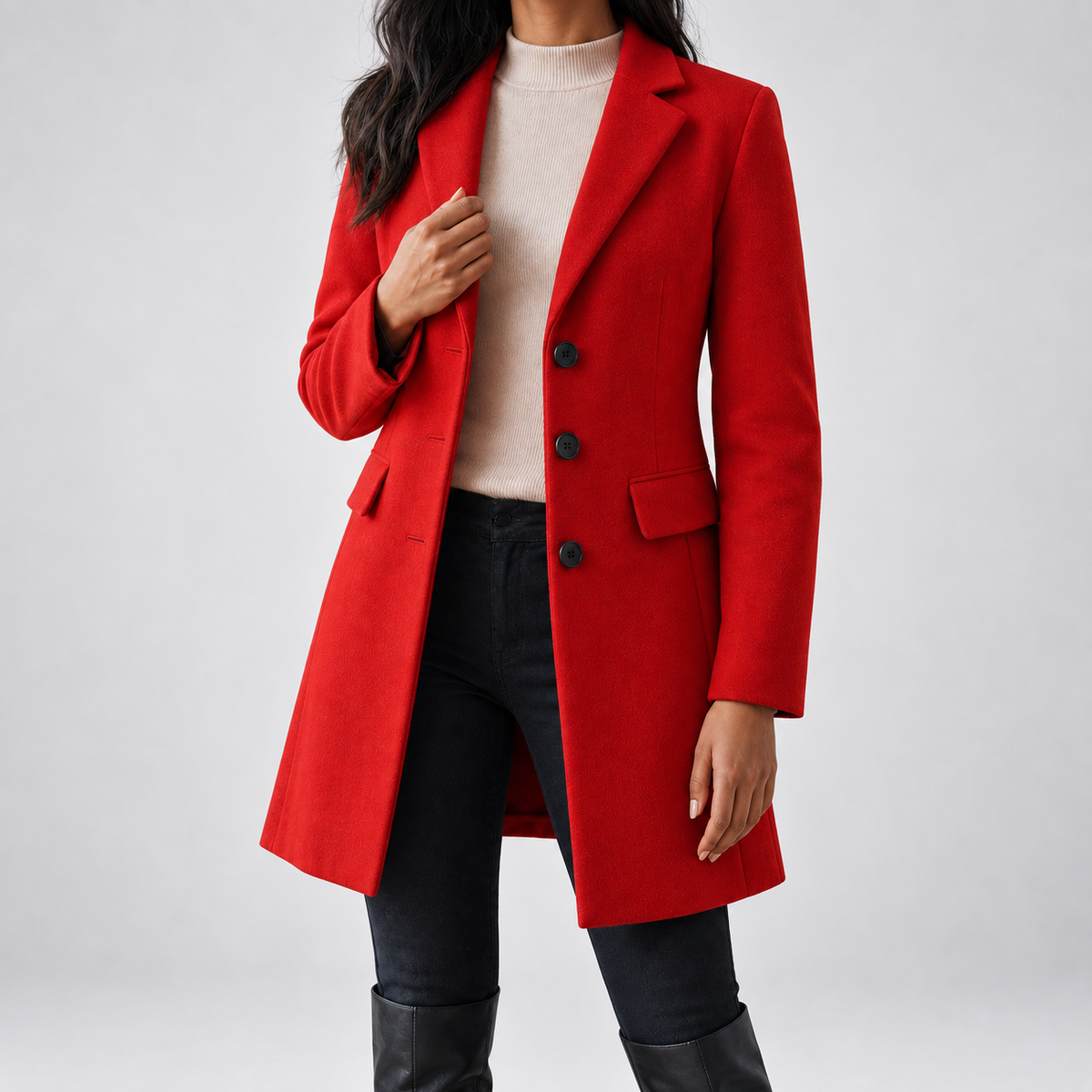 Scarlett | Elegant Women's Tailored Single Breasted Mid Length Wool Overcoat