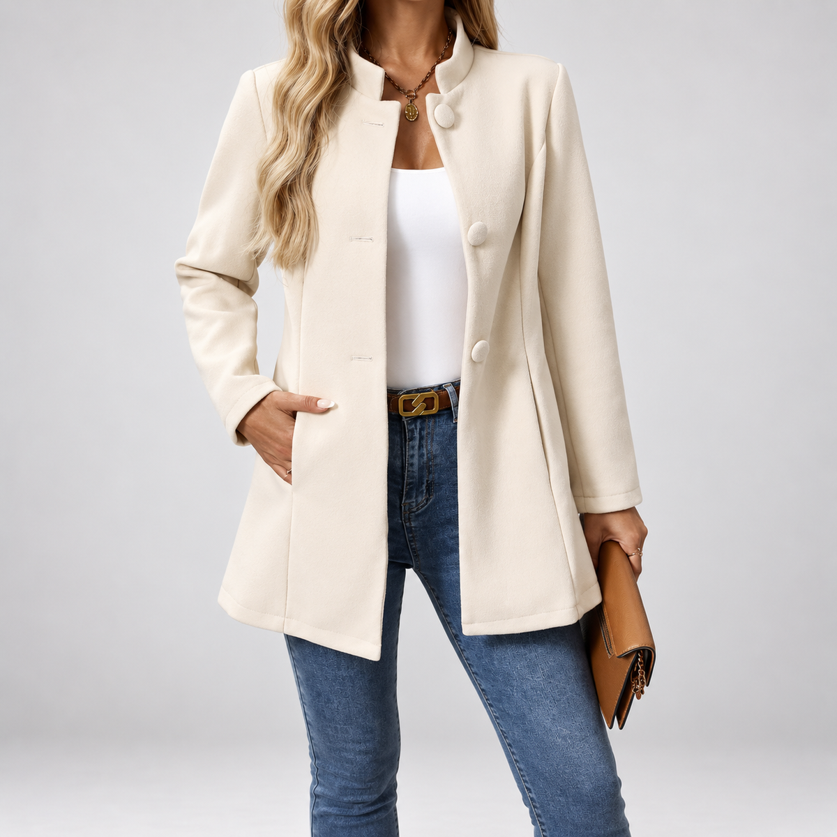 Wool-Effect Stand Collar Coat