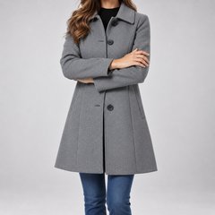 Women's Coat | Classic Collar Button Front Long Sleeve