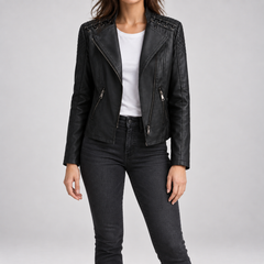 Marguerite™ | Women's Asymmetrical Grommet Moto Quilted Jacket