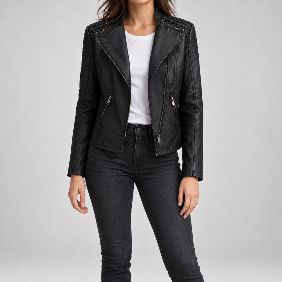 Marguerite™ | Women's Asymmetrical Grommet Moto Quilted Jacket