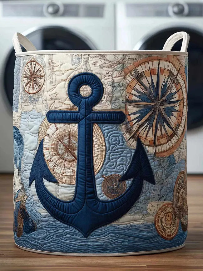 Marlow | Compass and Anchor Quilted Laundry Basket