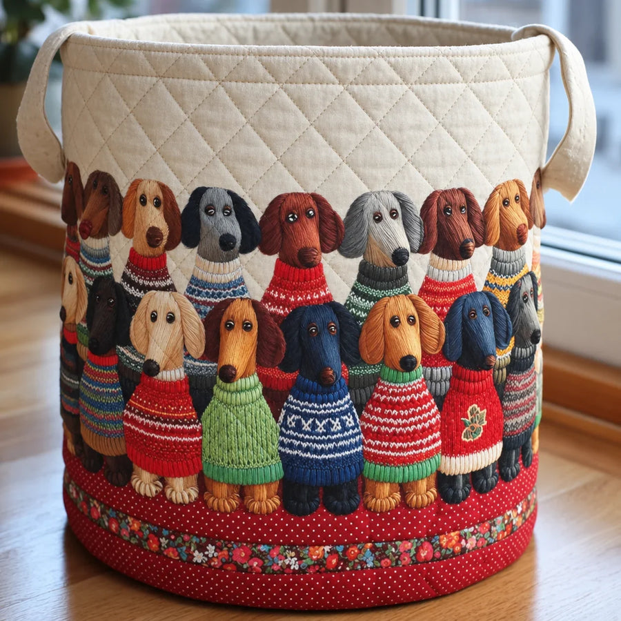 Frankie | Dachshund Jumper Parade Quilted Laundry Basket