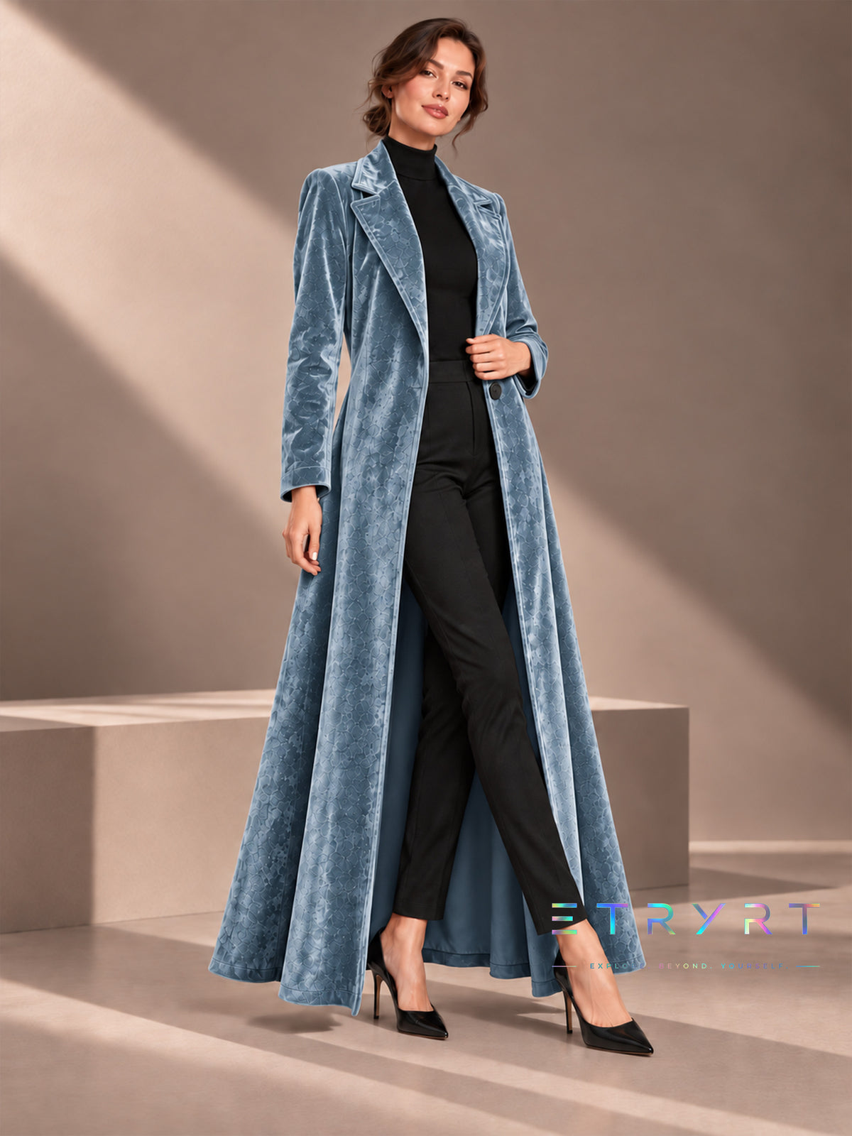 Dames Velvet Revers Maxi Lange Jas, Elegante Open Voorkant Lange Jurk Jas, Formele Party Avond Bovenkleding voor Herfst Winter