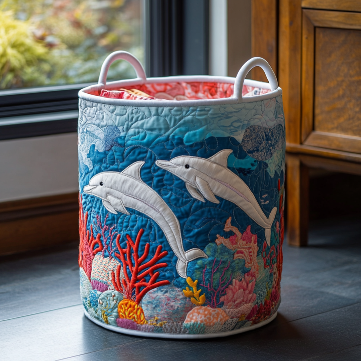 Marina | Dolphin Drift Quilted Laundry Basket