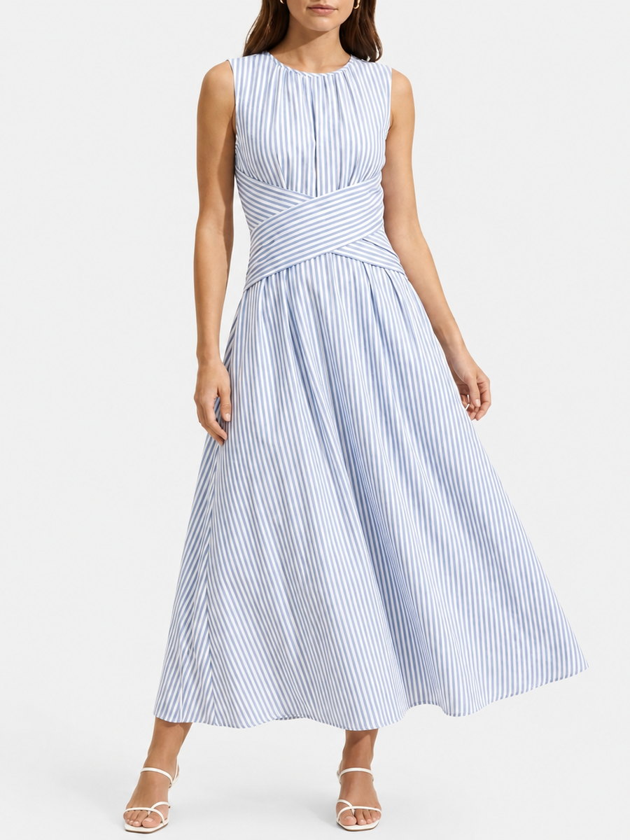 Liza | Blue and White Stripe Midi Dress