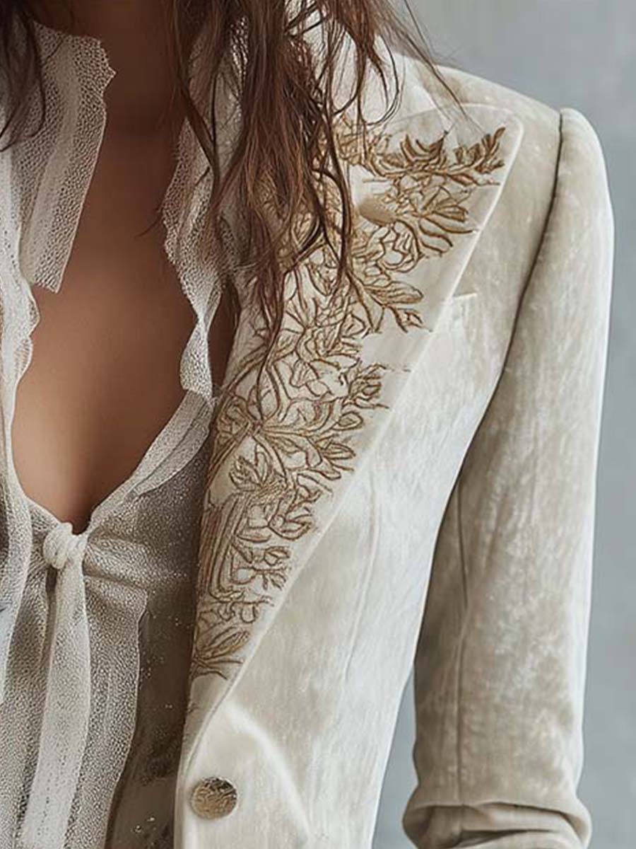Costanza | Ivory Embroidered Blazer