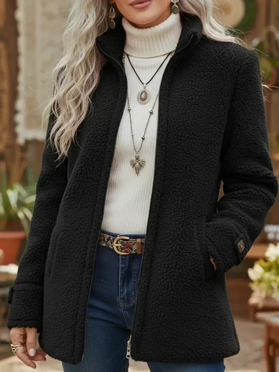 Hazel | Textured Fleece Zip-Up Jacket