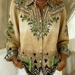 Selina | Western Floral Print Button-Front Blouse