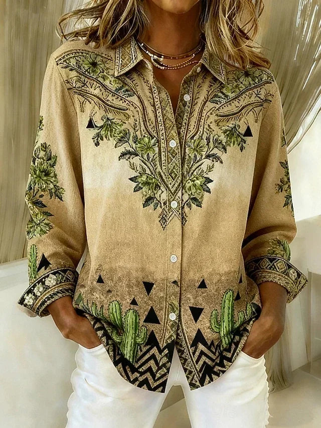 Selina | Western Floral Print Button-Front Blouse