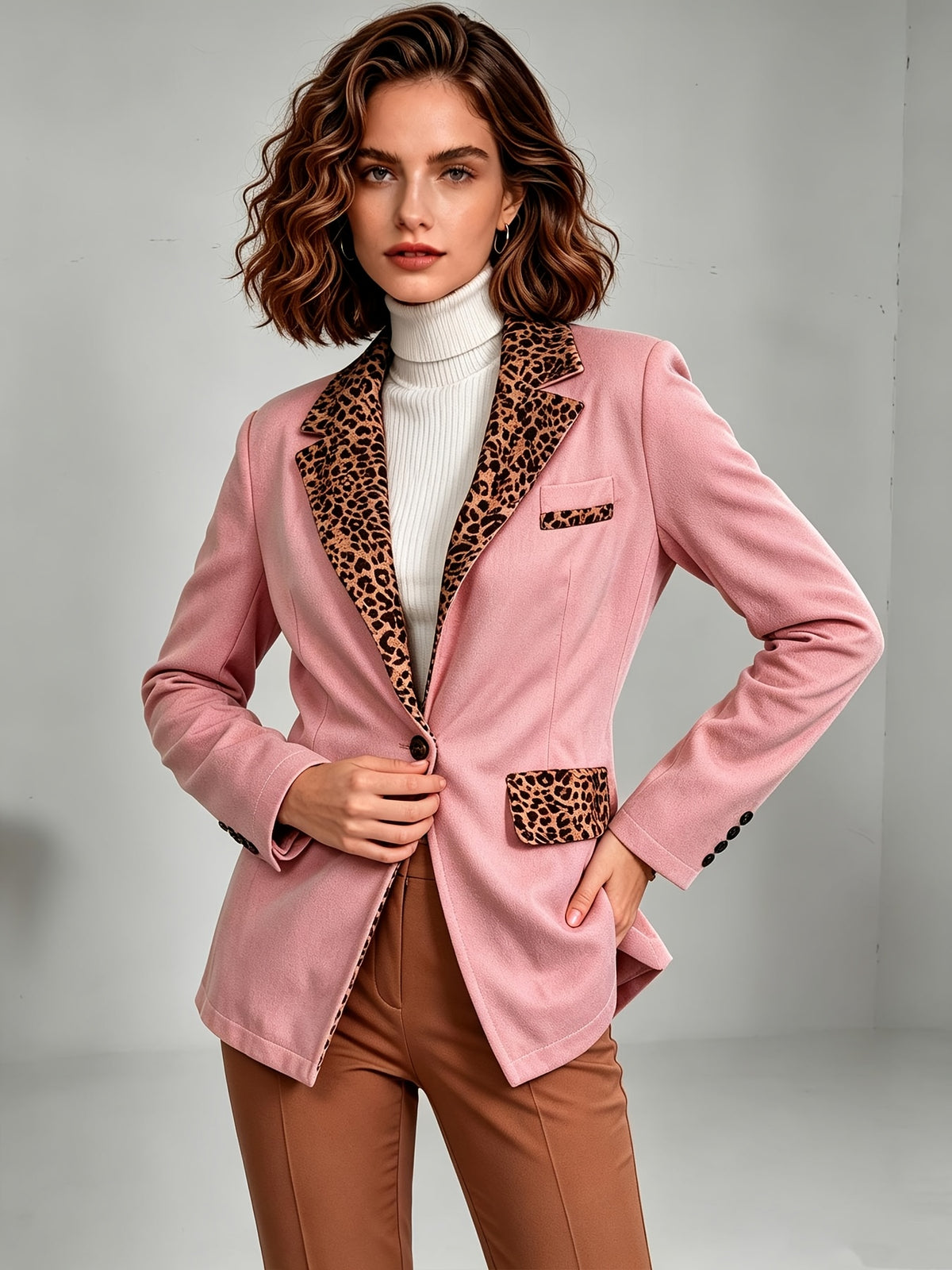 Clementine | Fitted Velvet Leopard-Trim Blazer