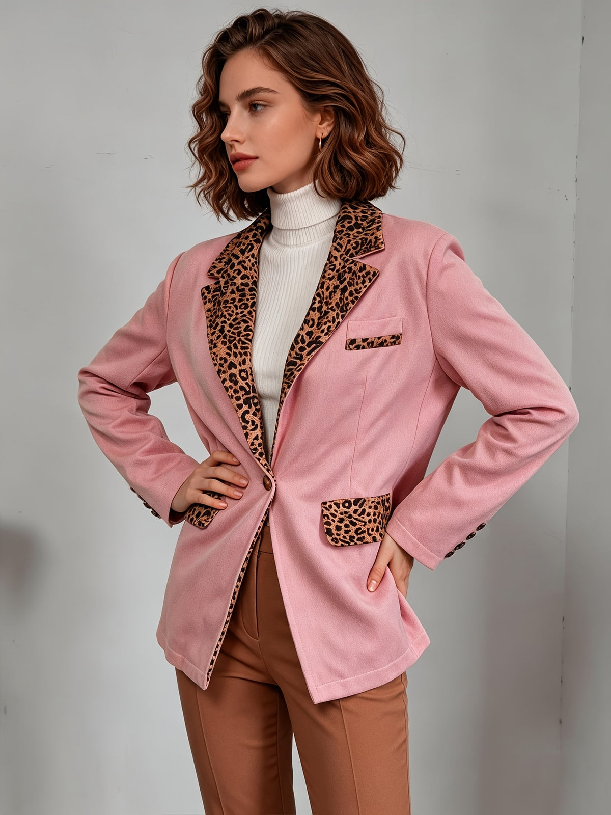 Clementine | Fitted Velvet Leopard-Trim Blazer