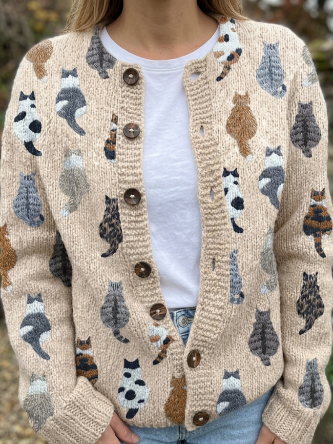 Charlotte | Cosy Cat Print Cardigan