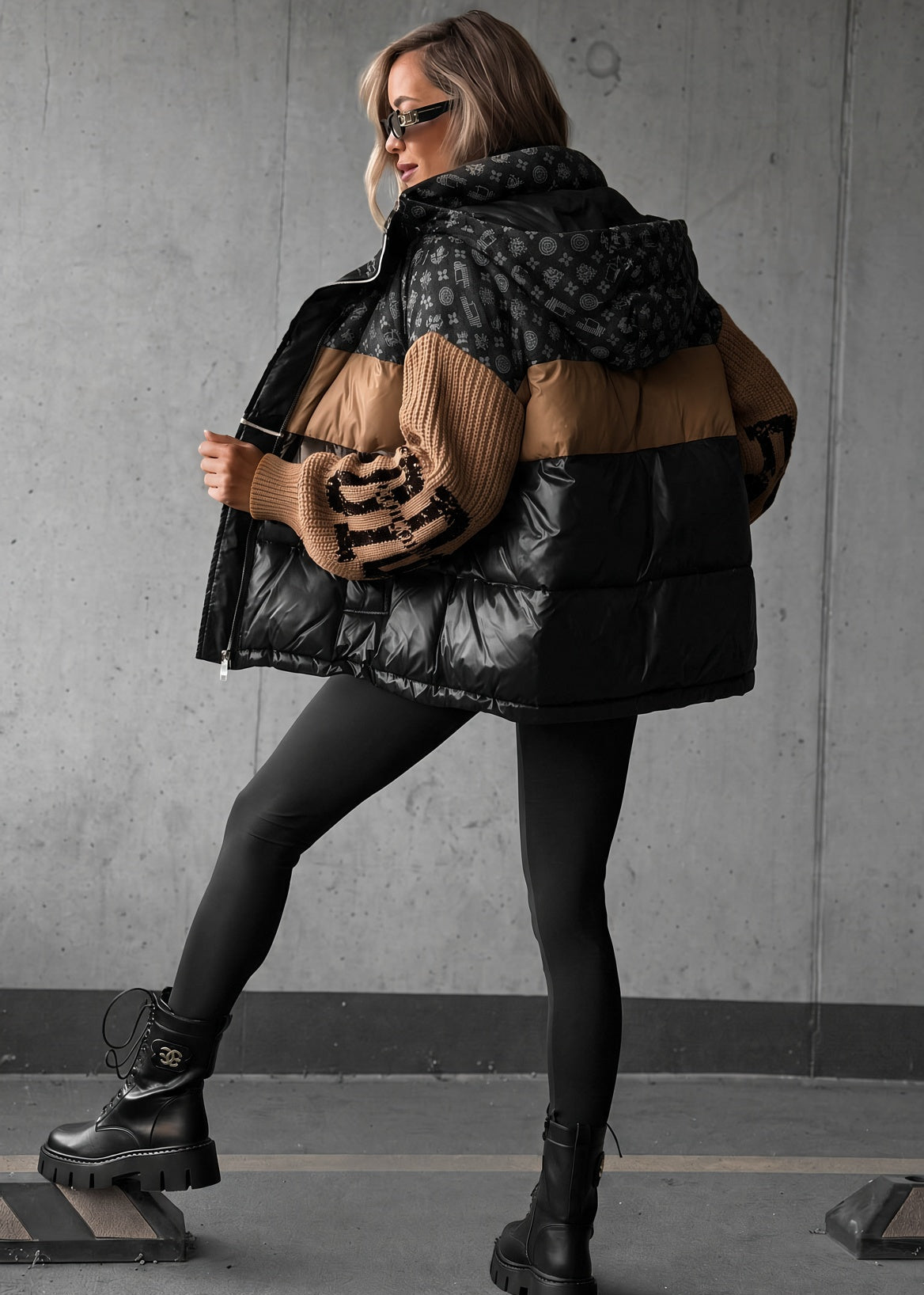 Natalie | Contrast-Sleeve Puffer Coat