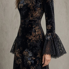 Luna | Lace-Sleeve Velvet Maxi Dress