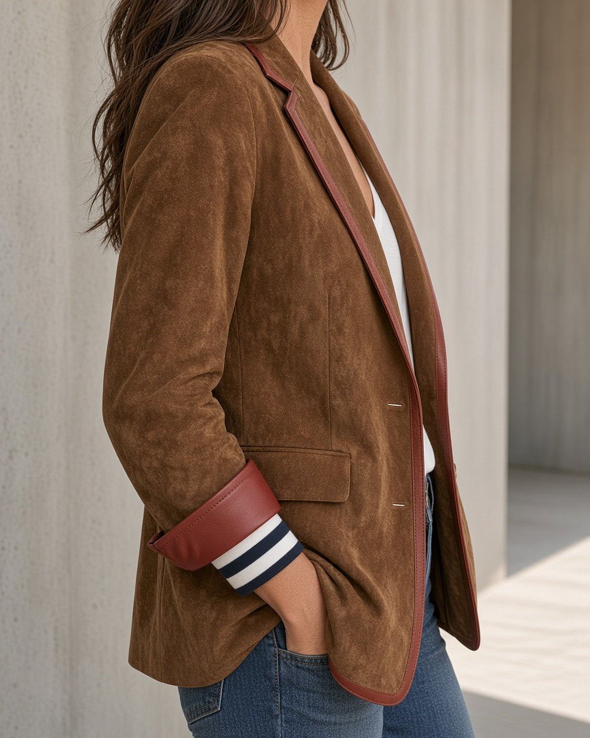 Elena | Vintage Blazer with Burgundy Trim