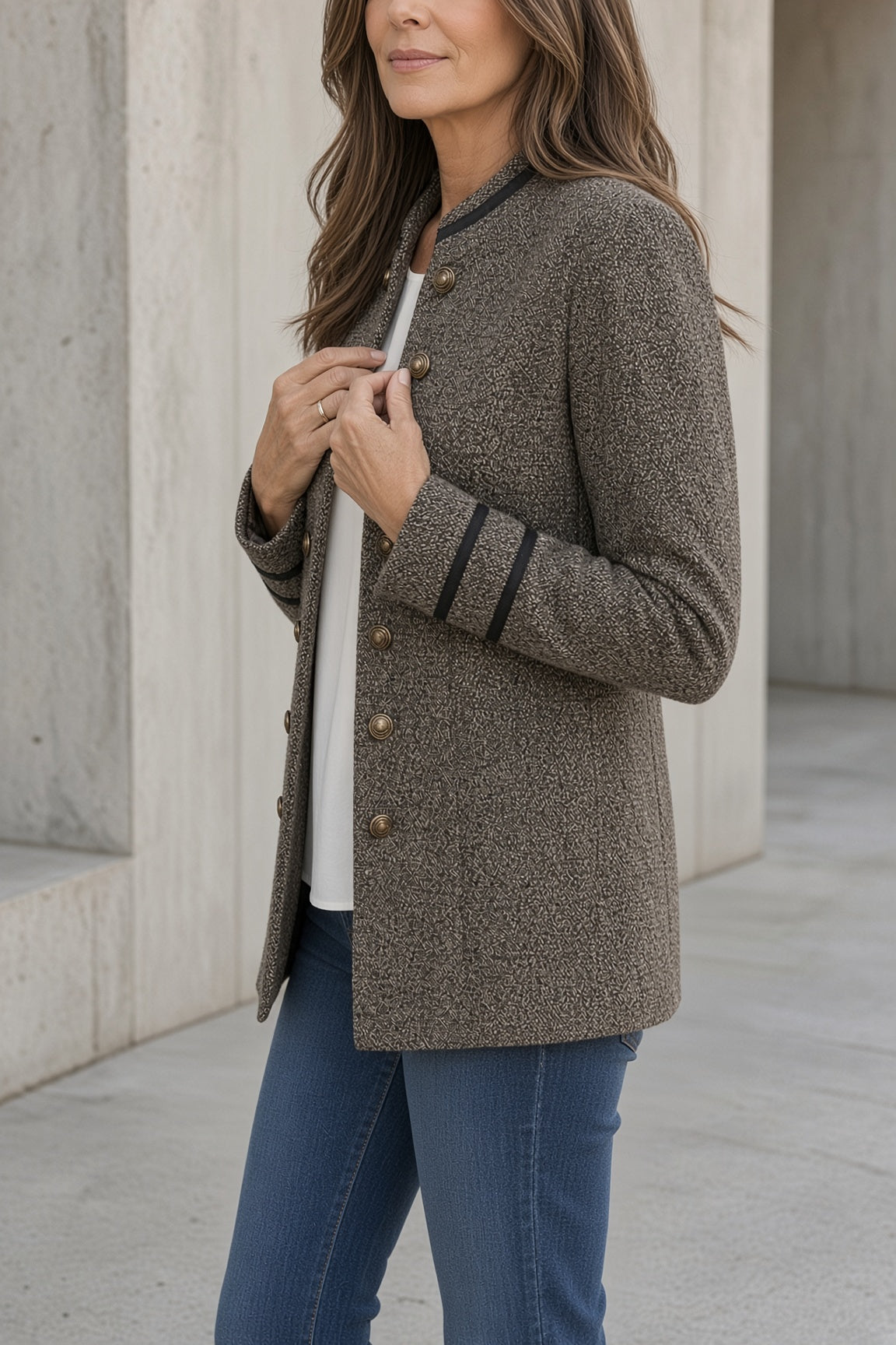 Elena | Textured Blazer with Gold-Tone Buttons