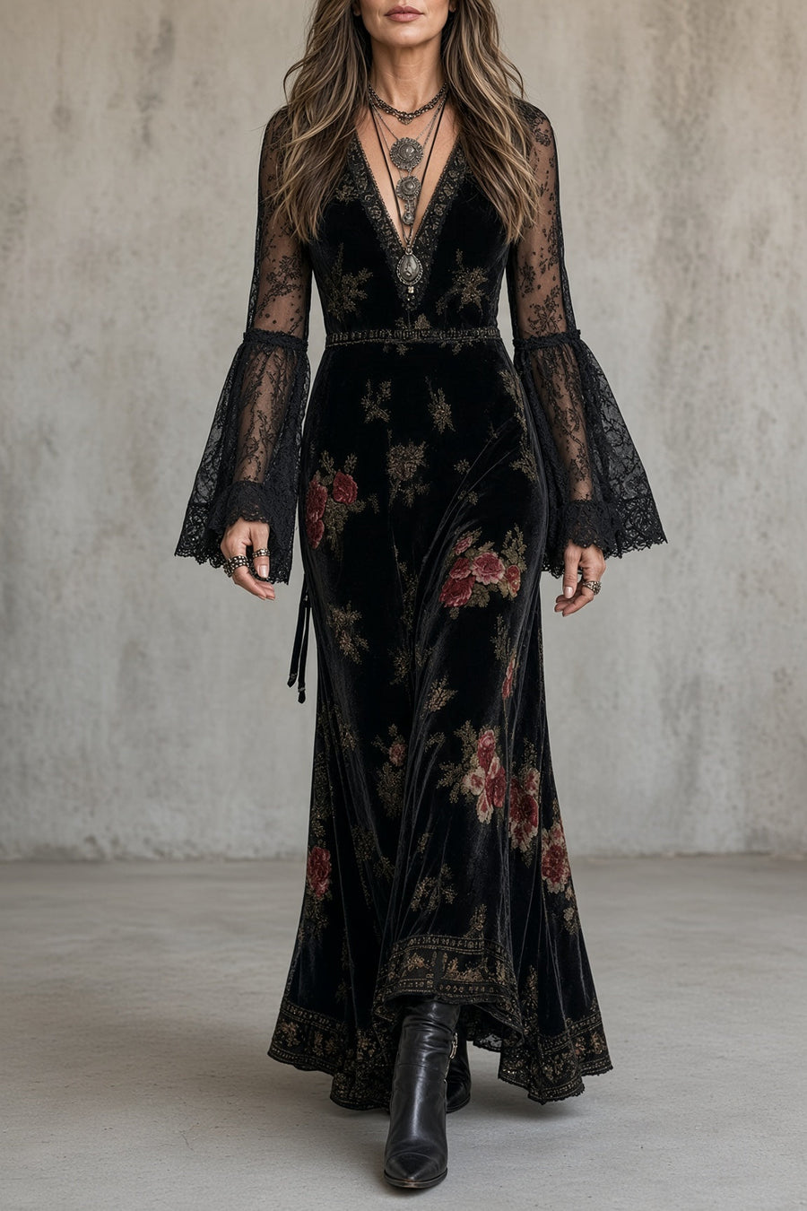 Natalie | Floral Velvet Maxi Dress