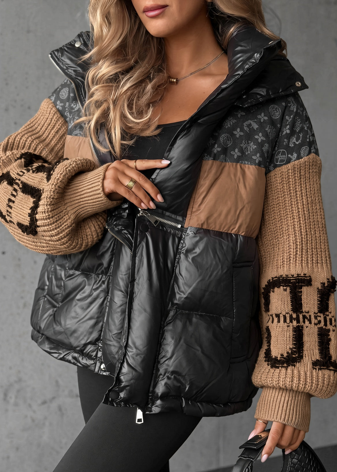 Natalie | Contrast-Sleeve Puffer Coat