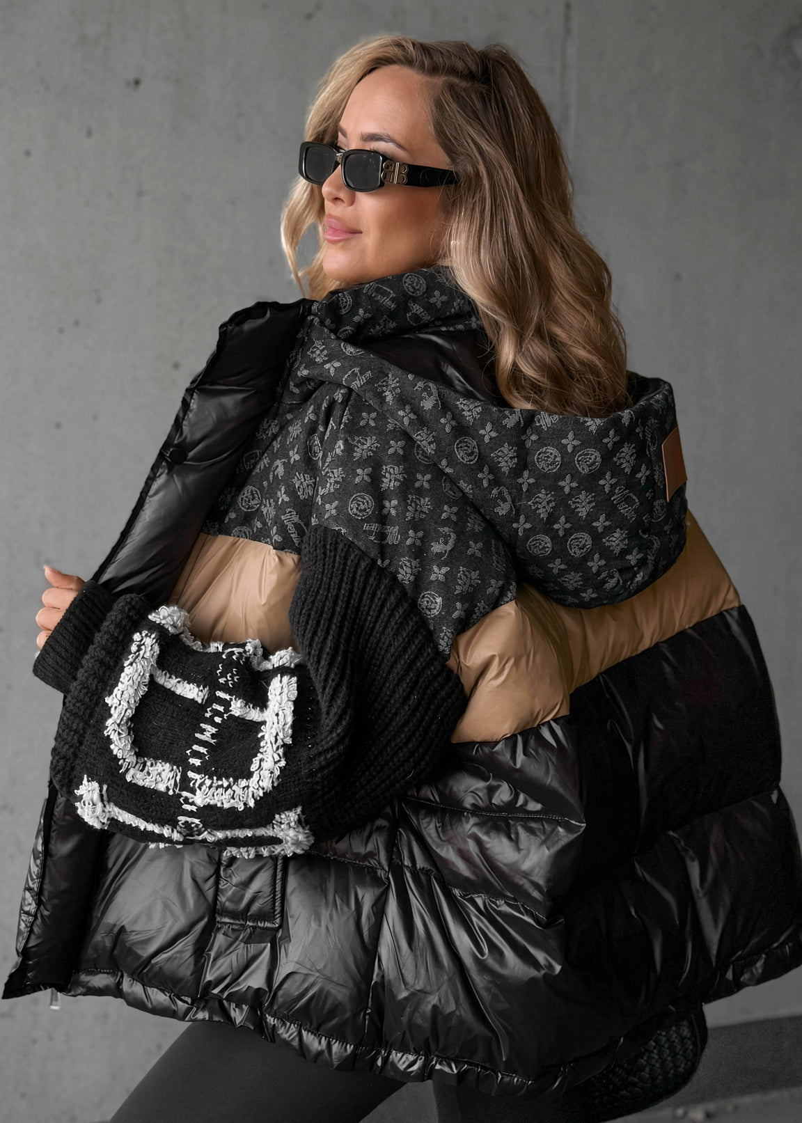 Natalie | Contrast-Sleeve Puffer Coat