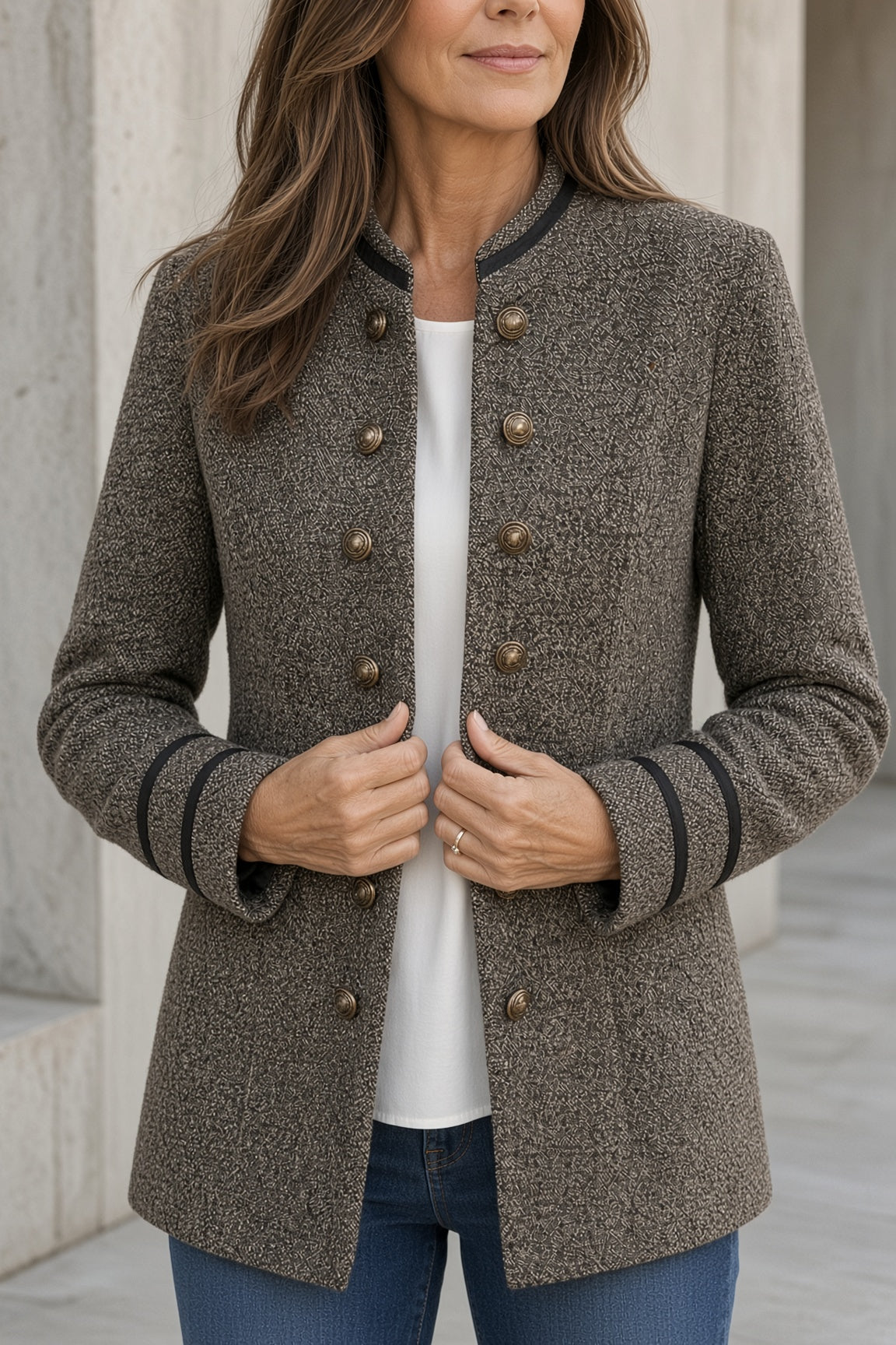 Elena | Textured Blazer with Gold-Tone Buttons