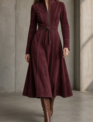Rosa | Belted Zip-Front Midi Dress