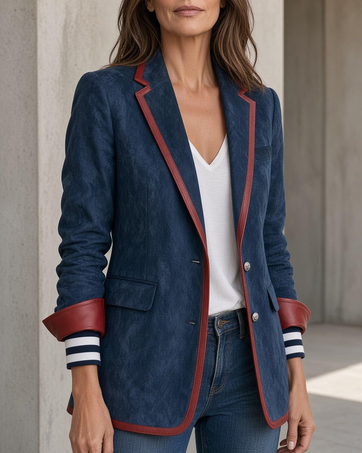 Elena | Vintage Blazer with Burgundy Trim