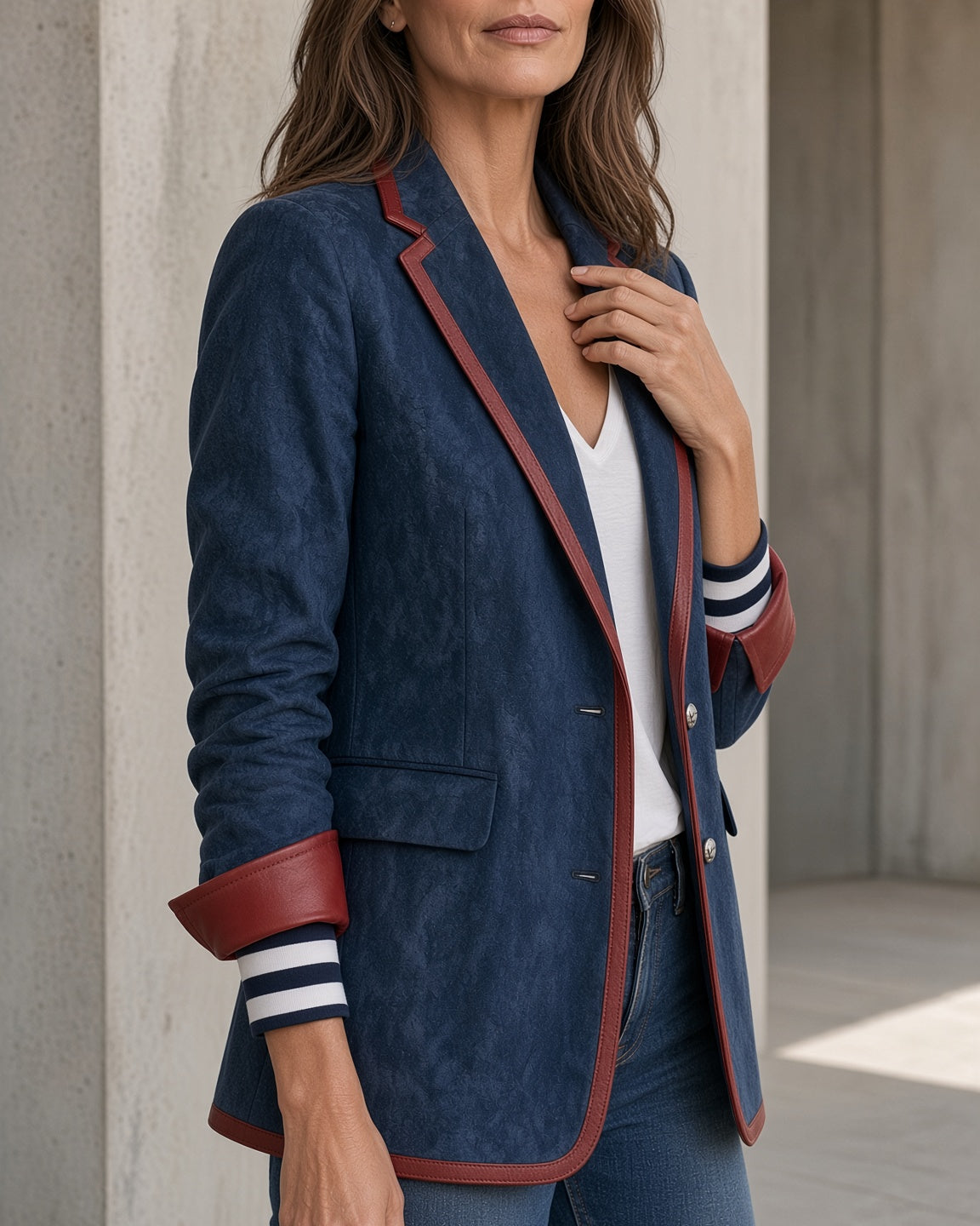 Elena | Vintage Blazer with Burgundy Trim
