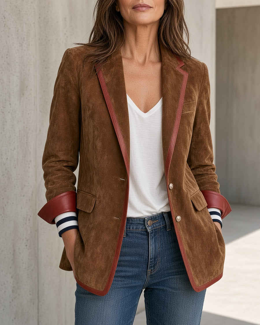 Elena | Vintage Blazer with Burgundy Trim